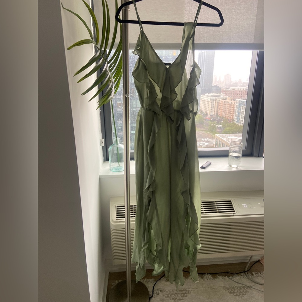 Long green ruffle dress